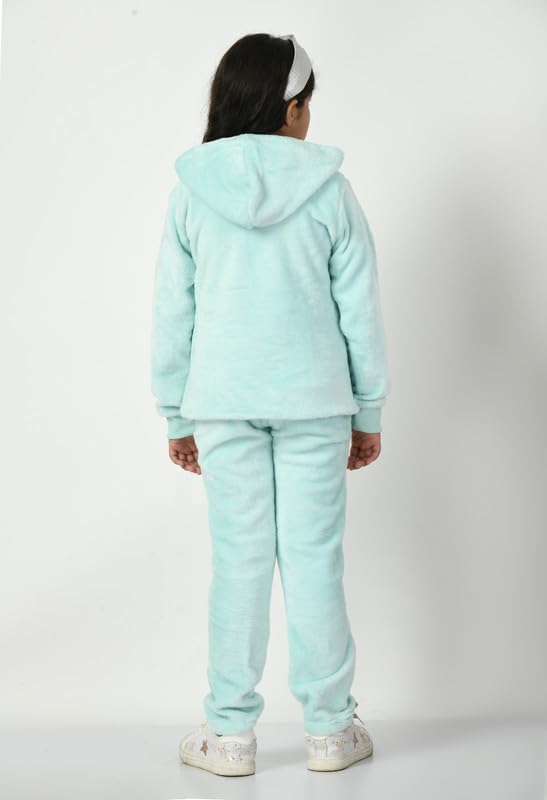 Image of Girls Fur Night Suit | Regular Fit Design | Hooded Neck | Full Sleeve Set for Girl's Yoga, Joggers, Gym, Active Wear For Girl's