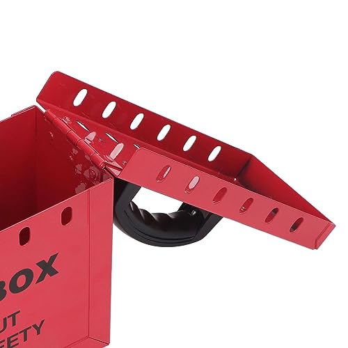 Cassetta Porta Lucchetti in Acciaio Inossidabile Rossa, Capacità 13 Lucchetti, con Maniglia Ergonomica e Coperchio a Cerniera per Sicurezza Industriale Lockout Tagout
