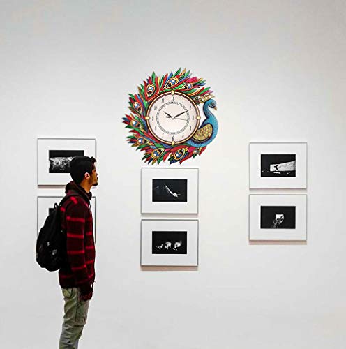 Image of Wooden Peacock Design Wall Clock Round Quartz Analog Decorative Antique Wall Clock for Home Decoration