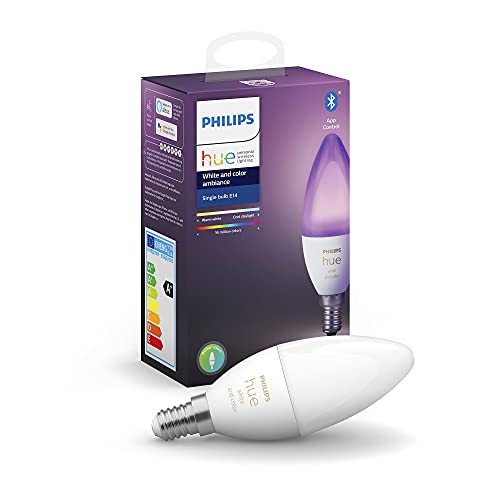 Philips Hue White & Color Ambiance E14 LED Lampe Einzelpack, dimmbar, bis zu 16 Millionen Farben, steuerbar via App, kompatibel mit Amazon Alexa (Echo, Echo Dot) [Energieklasse A] 1