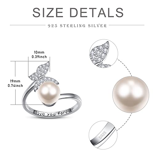 Dreamboat Butterfly Ring Pearl Ring Adjustable Sterling Silver Rings For Women June Birthstone Jewelry Promise Rings For Her Open Rings Size 7-9 #TOP2