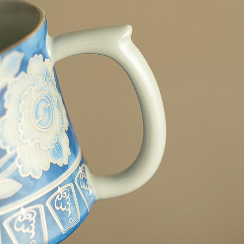 Tea Cup Ru Kiln Yuan Blue and White Office Host Handle Drinking Ceramic Set Soaking Container