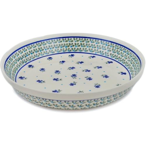 Authentic Polish Pottery Pie Dish in Subtle Tulips Design Handmade in Boles?awiec Poland + Certificate of Authenticity