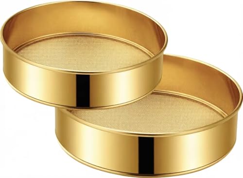 La Mejor Recopilación de Tamices los más recomendados. 41 Aunewmei - Paquete de 2 tamices de harina de acero inoxidable, tamiz de harina de malla fina, tamiz redondo de malla 60 para hornear pasteles y pan (dorado)