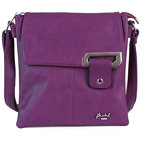 Mabel London Womens Small Crossbody Shoulder Bag - Multiple Slip and Zip Pockets Handbag with Storage Bag - Faith (Violet (Silver)) Cover