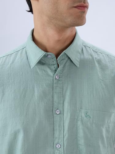 Image of Parx Men Slim Fit Solid Pattern Pure Cotton Button Down Collar Half Sleeve Casual Shirt
