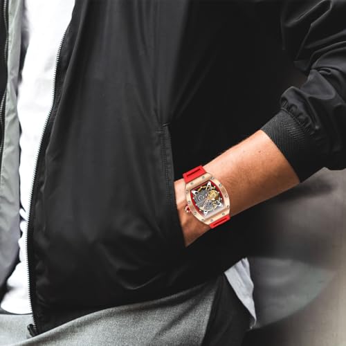 Image of Giordano Automatic Wrist Watch for Men - Open Skeleton Dial | Brushed Steel Case Mechanical Movement with Silicone Strap