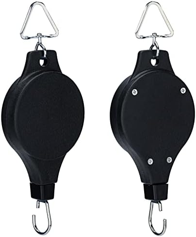 KINGLAKE 2 Pcs Retractable Hanging Basket Pulley Pull Down Hanger Adjustable Telescopic Hook for Hanging Basket Pots and Birds Feeder