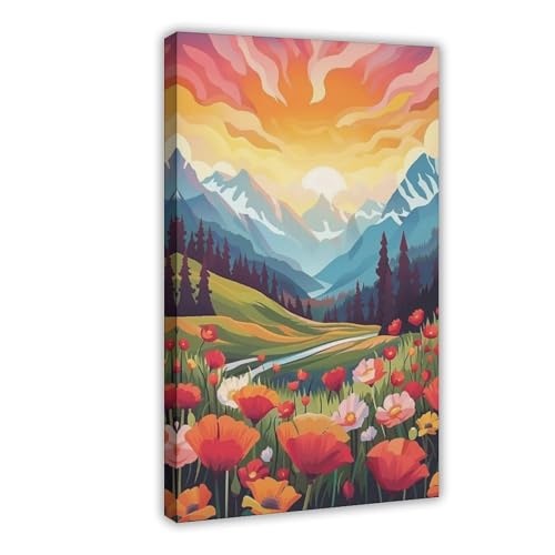 Poster fleurs minimalistes UTGN impression sur toile aux couleurs vives