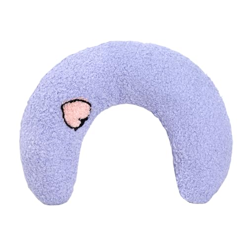 Lystaii Cat Calming Pillow for Indoor Pet Small Dog Calming Pillow Soft Fluffy Cat Bed Dog Neck Toy Half Donut Anxiety Relief Toy with Cute Embroidery Pattern (Purple, Peaches)