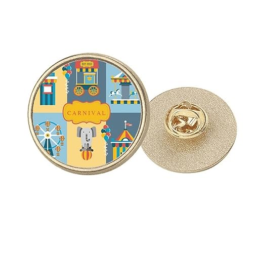 Broche de metal dorado redondo con ilustración de parque divertido tamaño mediano