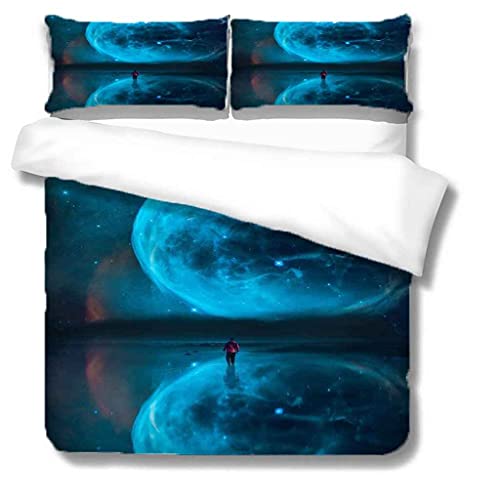 UJLMUE Funda Nórdica Planeta Azul Creativo Juego De Ropa De Cama 135x200cm 3 Piezas Juego De Funda Nórdica De Microfibra para Cama 90, 1 Funda De Edredón Y 2 Fundas De Almohada 50x75cm