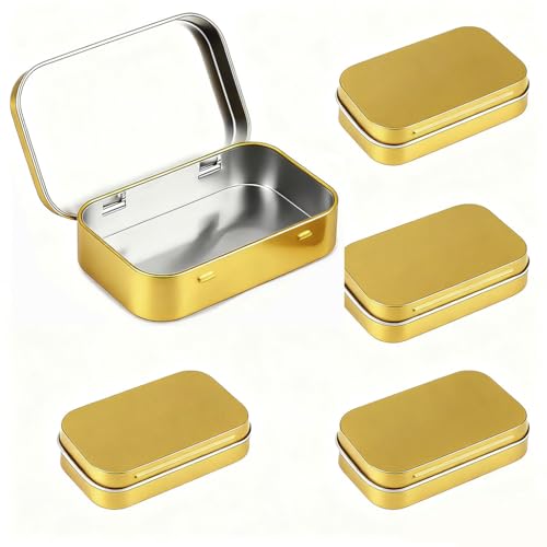 Image of HASTHIP 4Pcs Glod Aluminium Small Tin with Lids - Rectangular Mini Storage Containers for Crafts, Candies, Spices, Travel & DIY, 9.5x6x2.2cm