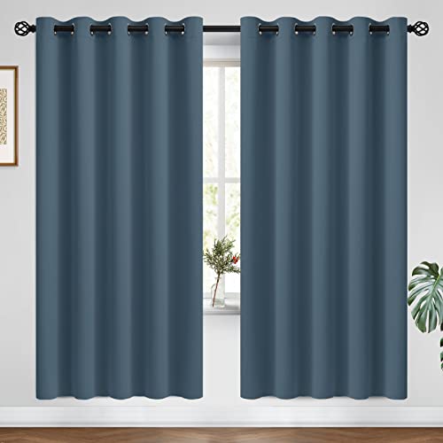 Image of COSVIYA Grommet Blackout Room Darkening Stone Blue Curtains 72 inch Length | Thick Polyester Light Blocking Insulated Thermal Window Curtain Drapes for Bedroom /Living Room,62x72 inches,2 Panels
