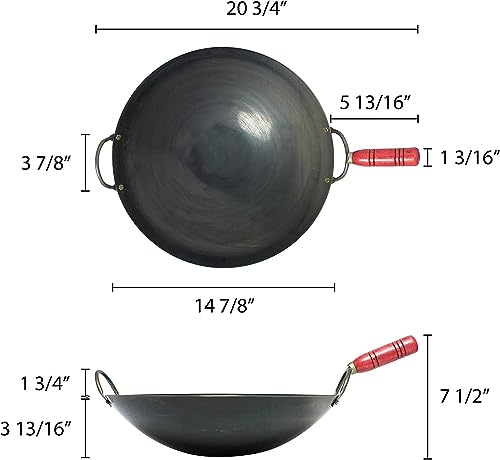 Wok de hierro de 14 pulgadas con mango de madera miniatura 3