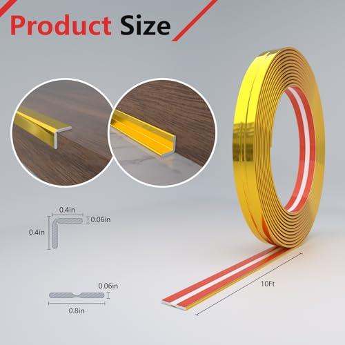 Image of Wall Corner Protector, Inside & Outside Corner Trim, Peel and Stick Wall Molding Trim for Tile and Wall Edges, Furniture and Wall Repair, Gold
