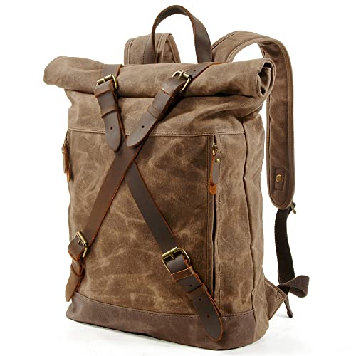 Daypack Canvas Backpack Men Travel Bag Hiking Backpacks, Coffee, One Size2