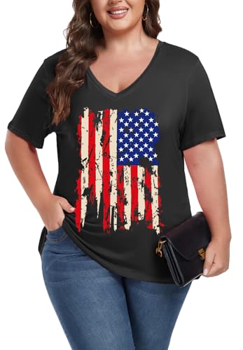Image of ForHailey Women's Plus Size Short Sleeve Tee Shirt V Neck Basic Ladies Loose Fit T Shirt 1X-5X