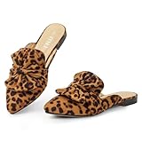 MUSSHOE All-Season Women's Mules：Pointed Toe Backless Loafers：Comfortable Slip-on Dressy Casual Office Business Flat Shoes for Working Women Aged 25-45, Leopard Suede 9