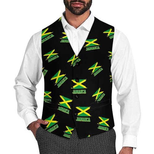Jamaica Flag Men's Suit Vest Casual Formal Dress Vests Business Waistcoat