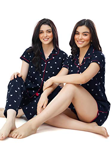 Image of ZEYO Women's Cotton 3Pc'S Heart Printed Night Suit Pajama Set 5357
