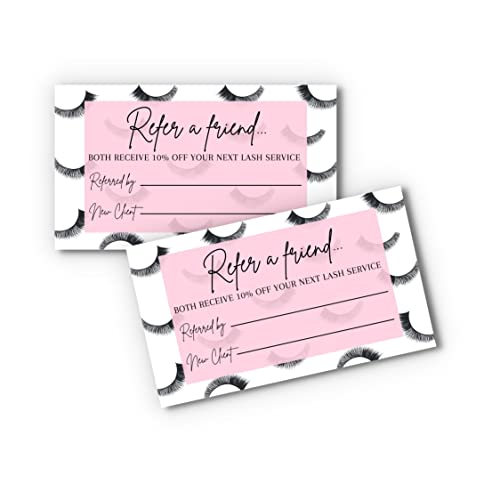Referral Cards | 50 Pack | Lash Extension Artists | One Sided Referral Discount Card | 2x3.5" inches Business Sized Cards | Lash Supplies | Pink with Lash Design