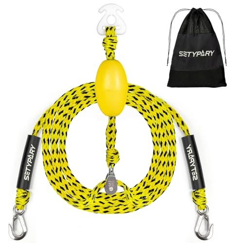 SETYPARY Boat Tow Harness for Tubing, Self Centering Tow Harness for 1-4 Riders Towable Tubes, Floating Boat Tow Rope for Watersports (Yellow & Black)