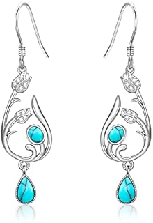 VENACOLY Turquoise Earrings Sterling Silver Flower Tulips Dangle Drop Earrings for Women Teens Girls Birthday Christmas Anniversary