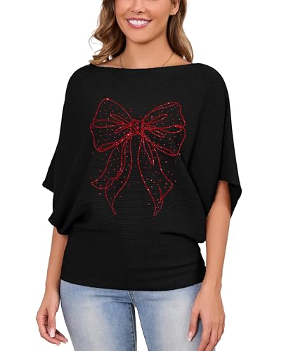 Image of MAKARTHY Womens Batwing Sleeves Knitted Dolman Pullovers Boat Neck Tops Sweatershirts