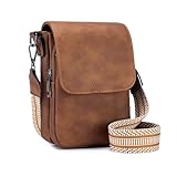 Bolsa tiracolo pequena para mulheres, de couro, com compartimento triplo, para celular, com compartimentos para cartões, marrom