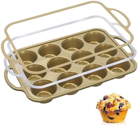 Stell Top Silicone Muffin Pans for Baking | Artisanal Metal Finish | Reinforced Steel Frame for Stability | Non-Stick, BPA-Free for Easy Baking & Cleanup | Dishwasher Safe