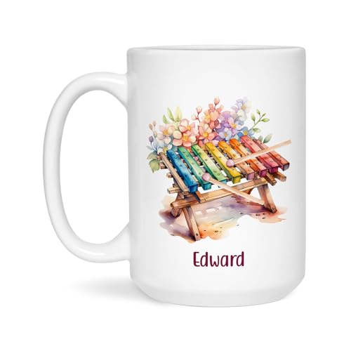 Customize Name Mugs For Xylophone Players, Personalized Colorful Wooden Xylophone With Flowers Coffee Mugs, Xylophone Mugs, Xylophone Ceramic Travel Mugs, Instrument Mugs, Music Lover Mugs