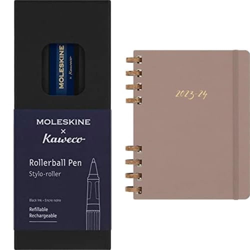 Moleskine x Kaweco Stylo Roller Rechargeable en Plastique ABS pour Écrivains, Bleu Agenda Mensuel Académique 2023-2024, Agenda Hebdomadaire et Mensuel 12 mois, Agenda Universitaire