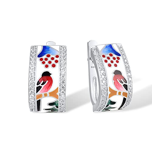 Santuzza Boucles d'oreilles pendantes en argent sterling 925 avec oxyde de zirconium coloré Motif émail, Argent sterling, Oxyde de Zirconium Cover