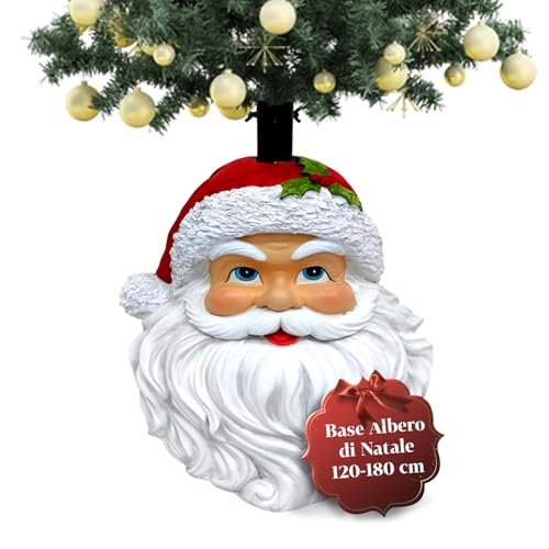 Avilia – Base Albero di Natale 120-180 cm con Design Babbo Natale Dipinto a Mano, Ø Aggancio 3,7xH9,5 cm, Supporto Decorativo Robusto e Resistente per Stabilità e Atmosfera Festiva