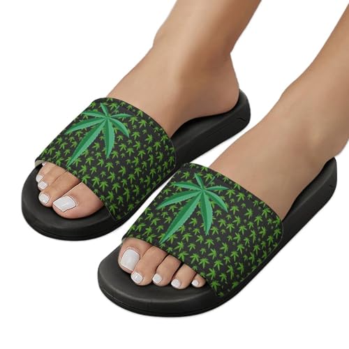Weed Leaf Cannabis Marijuana Red Yellow Green Art Summer Slippers Womens Men Slides Shoes Sandals Flag Flip Flops4