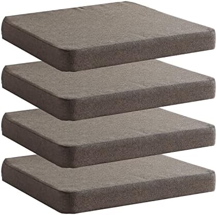 Chair Cushion for Dining Chairs with Ties 4 Pack Non Slip Memory Foam Kitchen Room Chair Pads 17x16 Inch, Brown