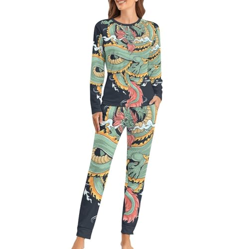 Pyjama femme dragon chinois sleepwear chaud et extensible contre le froid