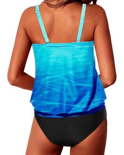 Image of Yonique Two Piece Tankini Swimsuits for Women Blouson Bathing Suits Modest Swimwear