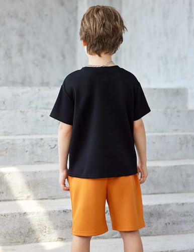 Image of Arshiner Boys Drop Shoulder T-Shirt & Drawstring Waist Shorts Summer Casual Outfits (5-12 Years)