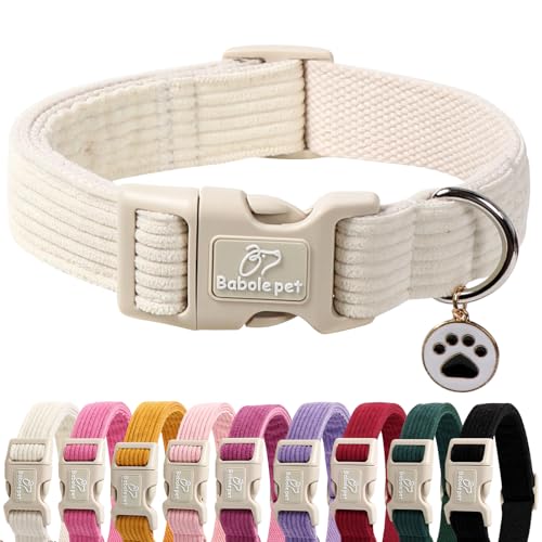 Babole Pet Cute Corduroy Dog Collar - White Adjustable Dog
