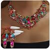 Chargances Fashion Crystal Chunky Statement Necklace Earring Sets Sparkly Rhinestone Beaded Choker Leaf Dangle Earrings Wedding Jewelry for Women Bridal