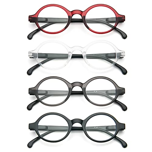 KoKoBin Pack of 4 Men's and Women's Small Round Anti-Blue Light Reading Glasses Practical Reader with Spring Hinges - Image 2