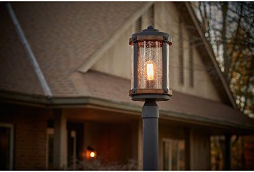kichler lighting barrington distressed black and wood post light, 17.85 in h