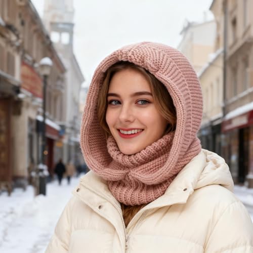 TAGVO Strickmütze Damen Thermo Winter, Multifunktional Winddicht Slouch Strickmütze Beanie mit Extra Langer und Dicker Schal, Elastisch Atmungsaktiv Sturmhaube Fahrrad Skimaske für Frauen Outdoor