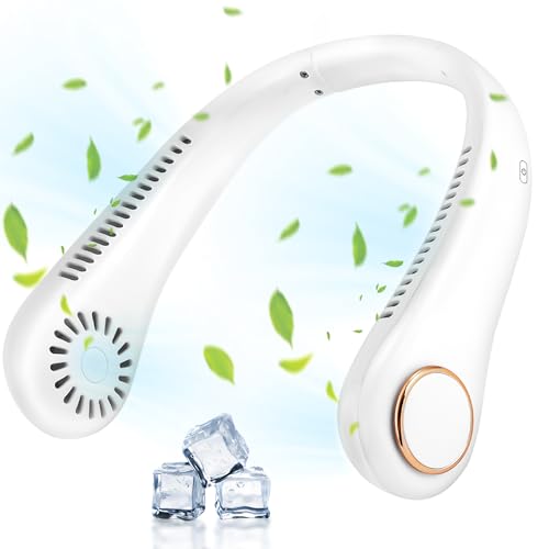 ASAB Portable Neck Fan USB Rechargeable 2600mAh Battery 3 Speeds Quiet Operation 360° Twist with Anti Slip Neck Fan for Men and Women Cooling Personal Fan Bladeless Neck Fan for Home Office Travel Use