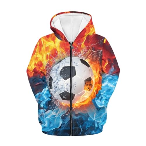FUIALDOLG Sudadera con capucha y cremallera para niños y niñas, de manga larga, con bolsillos, para deportes de 6 a 14 años, Impresión deportiva de fútbol, 14- 16 años