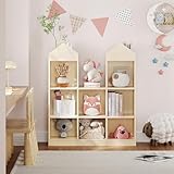 MilleLoom 8 Cubby Castle Shape Kids Bookshelf with Reading Nook &Toy Storage Organizer, Multifunctional Storage Cabinet Bookshelf for Playroom Children's Room Nursery
