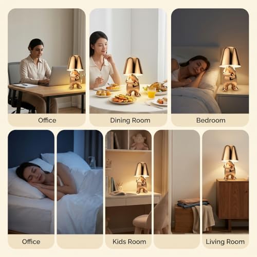 Image of Table Lamp for Bedroom & Living Room | 3-Color CCT (Warm + Natural + Cold White) | Gold Metal Figurine Design | Touch Control | USB-C Rechargeable