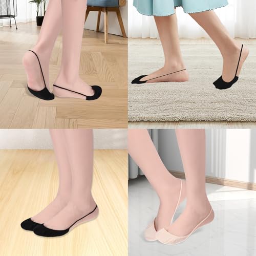 Image of Piriuuo 6 Pairs Toe Topper Socks for Women, Ultra Low Cut Liner Socks Ball of Foot Cushion Socks No Show Socks with Sling Back Half Socks for Heels(Beige, Black)